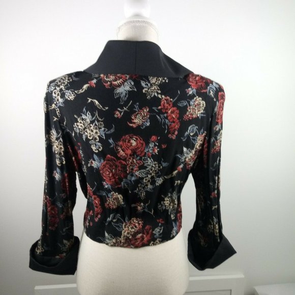 Vintage 90's Floral Dress Jacket L/XL Black Red - Picture 4 of 15